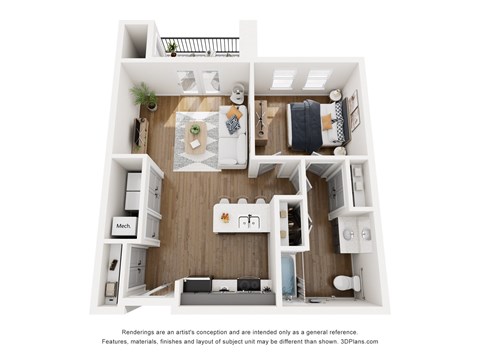 1E 1  Bed   1  Bath   689 Sq. Ft. Floor Plan at Prairie Encore, Dardenne Prairie, MO 63368